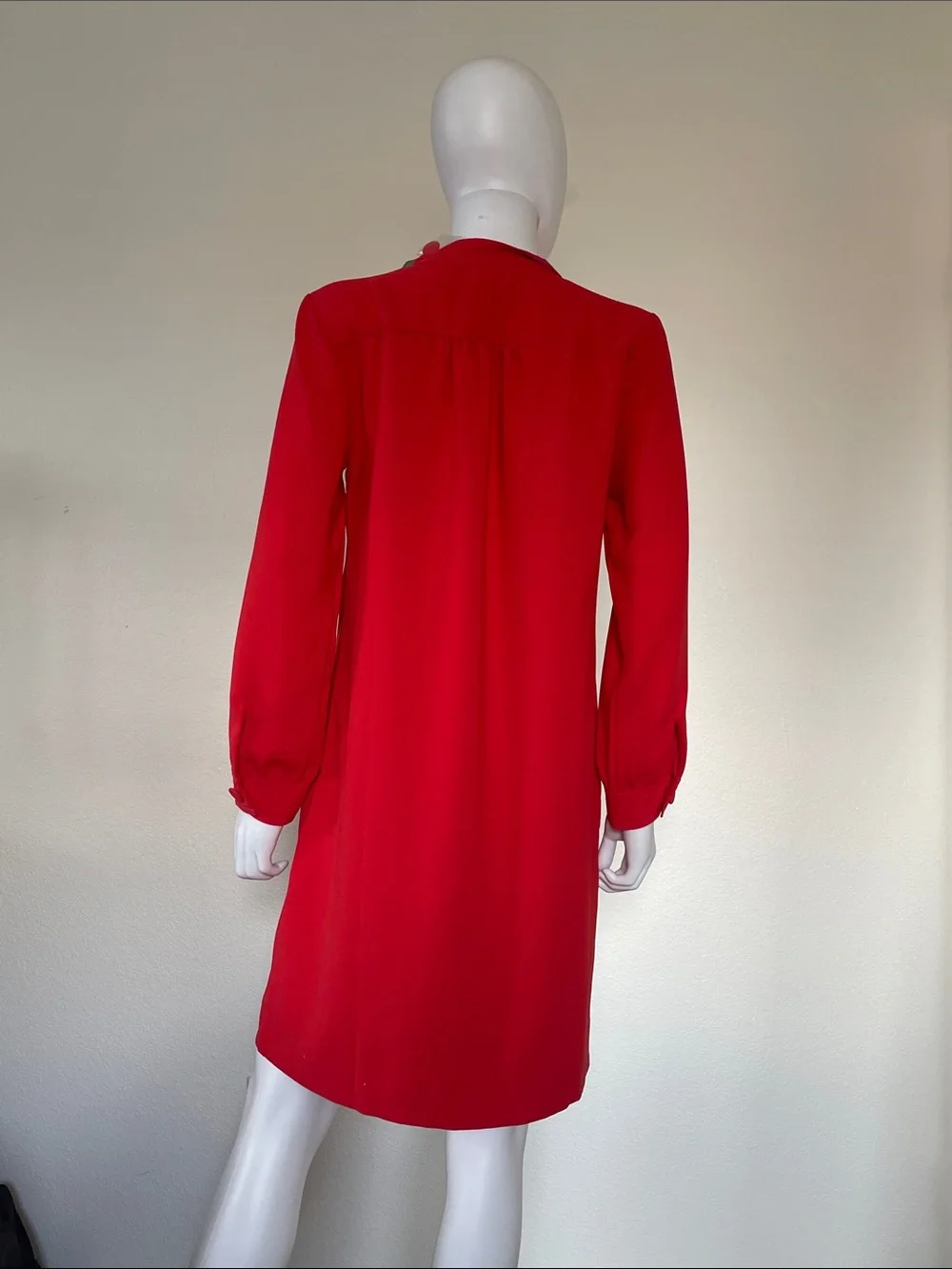 J. Crew Red Long-Sleeve Tie-Neck Shift Dress with Pink Ties